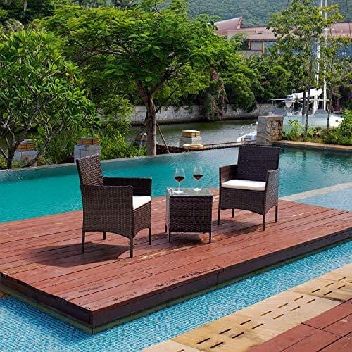 Devoko Patio Porch Furniture Sets 3 Pieces PE Rattan Wicker Chairs with Table Outdoor Garden Furniture Sets (Brown/Beige) Lawn & Patio Devoko 