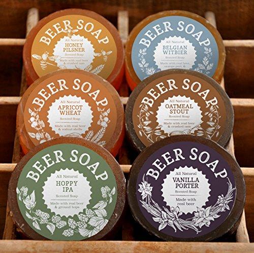 BEER SOAP 6-PACK - All Natural + Made in USA - Actually Smells Good! Perfect Craft Beer Gift Set for Beer Lovers, Guy Gift, Man Cave Gift, Drinking Gift Natural Soap Swag Brewery 