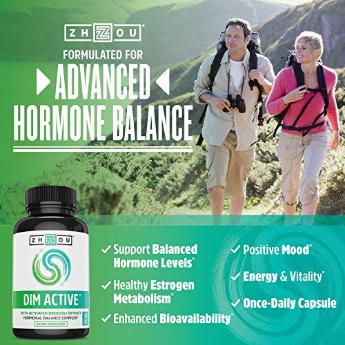 DIM Active™ DIM Supplement - Menopause and Estrogen Metabolism Supplement with 250mg DIM Plus Broccoli Seed Extract and Bioperine® - Hormone Balance Support for Women and Men - 60 Capsules Supplement Zhou Nutrition 