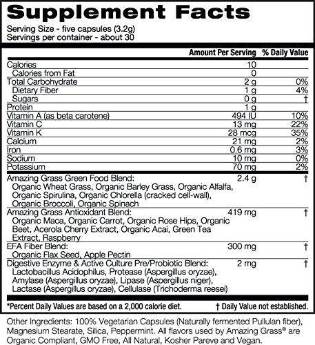 Amazing Grass Green Superfood Capsules with Wheat Grass and Greens, Original, 150 Capsules, Antioxidant Blend, Detox aid Supplement Amazing Grass 
