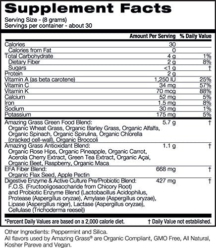 Amazing Grass Green Superfood Organic Powder with Wheat Grass and Greens, Flavor: Original, 30 Servings Supplement Amazing Grass 