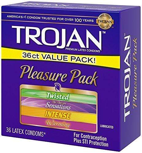 Trojan Condom Pleasure Pack Lubricated, 36 Count Condom Ice Fire 