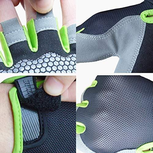 HuwaiH Cycling Gloves Men's/Women's Mountain Bike Gloves Half Finger Biking Gloves Anti Slip Shock Absorbing Gel Pad Breathable Cycle Gloves (Black Green, Small) Outdoors HuwaiH 