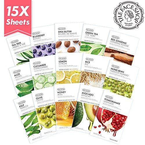 The Face Shop Facial Mask Sheets (15 Treatments), Real Nature Full Face Masks Peel Off Disposable Sheet (Pack of 15) Skin Care THEFACESHOP 