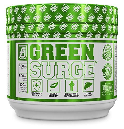 GREEN SURGE Green Superfood Powder Supplement - Greens Drink w/ Spirulina, Wheat & Barley Grass, & Organic Greens - Probiotics & Digestive Enzymes -30sv Keto Friendly Supplement Jacked Factory 