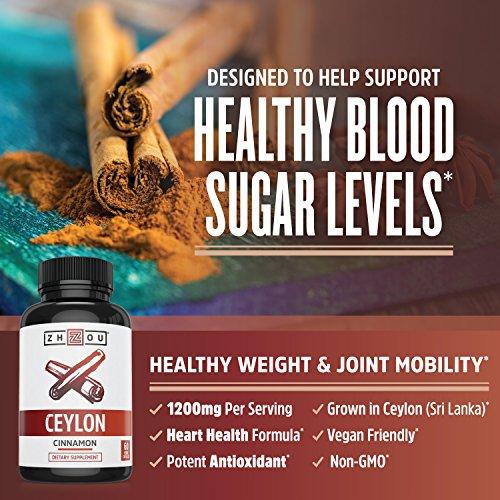 Ceylon Cinnamon Capsules - Designed to Support Blood Sugar, Heart Health and Joint Mobility - ‘ True Cinnamon ’ Native to Sri Lanka - 1200mg per serving Supplement Zhou Nutrition 