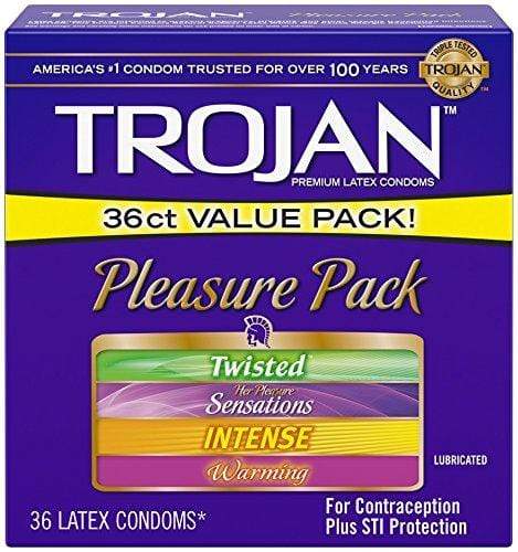 Trojan Condom Pleasure Pack Lubricated, 36 Count Condom Ice Fire 