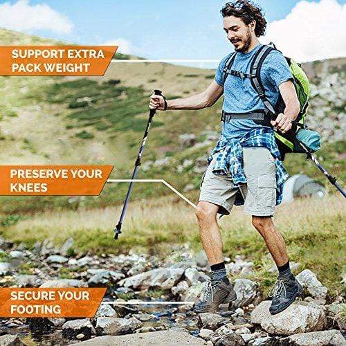 TrailBuddy Hiking Poles - 2-pc Pack Adjustable Walking or Trekking Sticks - Strong, Lightweight Aluminum 7075 - Quick Adjust Flip-Lock - Cork Grip, Padded Strap - Free Bag, Accessories (Lake Blue) Trekking poles TrailBuddy 