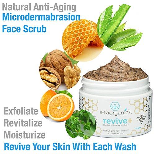 Microdermabrasion Face Scrub & Facial Mask - Manuka Honey & Walnut Natural Face Exfoliator for Dull or Dry Skin, Wrinkles, Blemishes, Acne Scars & More Skin Care Era Organics 