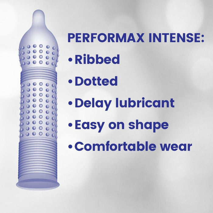 Durex Condom Performax Intense Natural Latex Condoms, 12 Count - Ultra Fine, ribbed, dotted with delay lubricant Condom Durex 