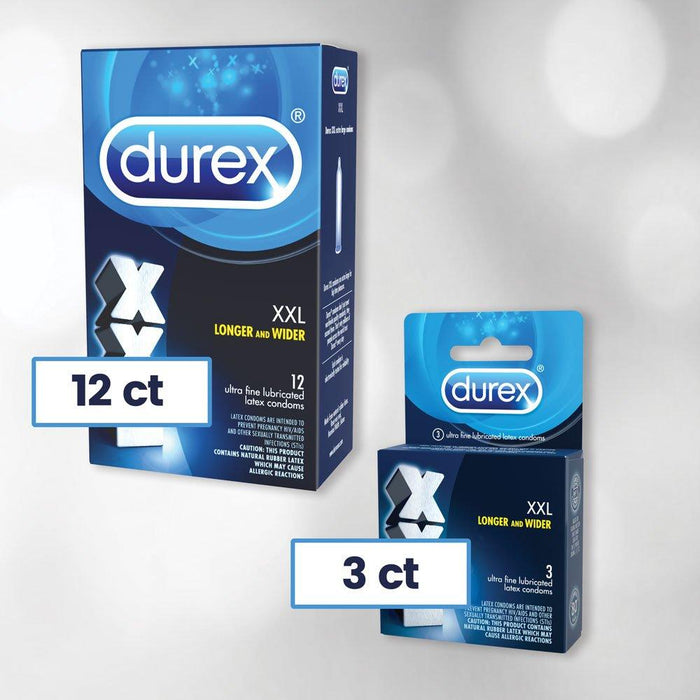 Durex Condom XXL Longer & Wider Natural Latex Condoms, 3 Count - Ultra Fine & Lubricated Condom Durex 