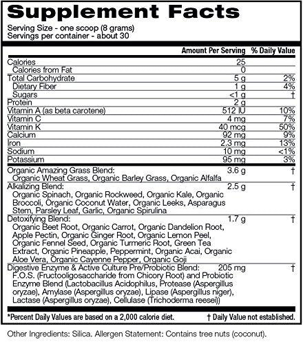 Amazing Grass Green Superfood Alkalize & Detox Organic Plant Based Powder with Wheat Grass and Greens, Flavor: Simply Pure, 30 Servings, Active Probiotic Cultures Supplement Amazing Grass 