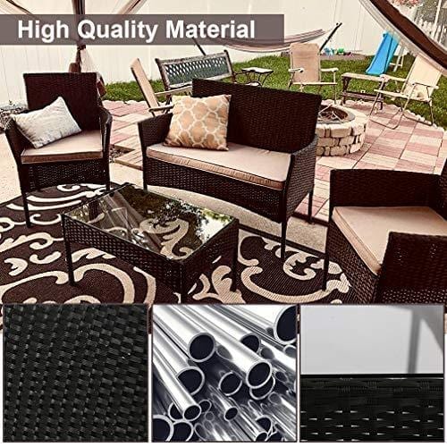 Patio Furniture Set 4 Piece Outdoor Wicker Sofas Rattan Chair Wicker Conversation Set Coffee Table Bistro Sets for Pool Backyard Lawn (Black) Lawn & Patio FDW 