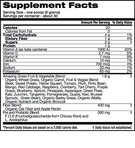 Amazing Grass, Kidz Superfood, Outrageous Chocolate, 30 Servings, 6.35 Oz, Greens, Fruits, Veggies, Probiotics, Organic Wheat Grass, Organic Carrot, Spinach, Broccoli, Vitamin A Supplement Amazing Grass 