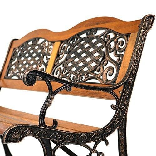 Sunnydaze 2-Person Garden Bench - Cast Iron and Wood Frame with Ivy Crossweave Design - 49-Inch Outdoor Patio Furniture - Perfect for Deck, Porch, Balcony, Backyard or Garden Lawn & Patio Sunnydaze Decor 