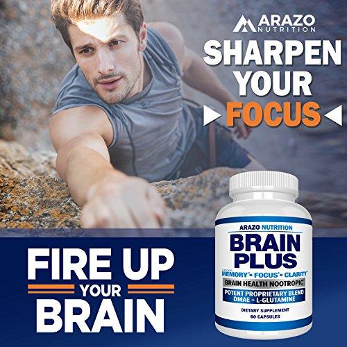 Premium Brain Function Supplement – Memory, Focus, Clarity – Nootropic Booster with DMAE, Bacopa Monnieri, L-Glutamine, Multi Vitamins, Multi Minerals - Arazo Nutrition Supplement Arazo Nutrition 