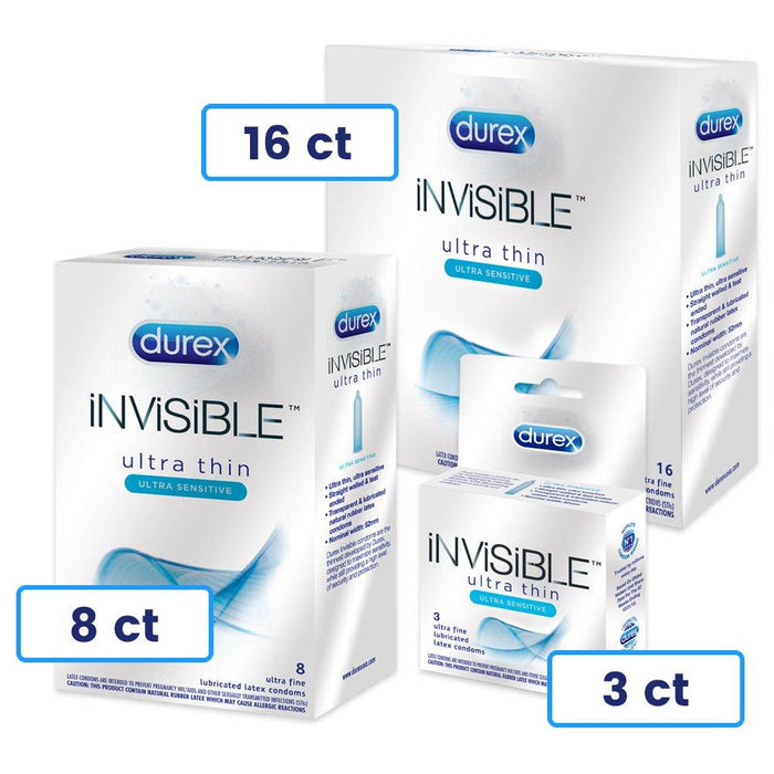 Durex Condom Invisible Ultra Thin Natural Latex Condoms, 16 Count - Ultra Senstive, Lubricated, Transparent Condom Durex 