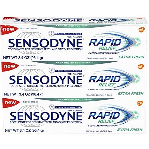 Sensodyne Rapid Relief Sensitivity Toothpaste, Extra Fresh, 3.4 ounce (Pack of 3) Toothpaste Sensodyne 