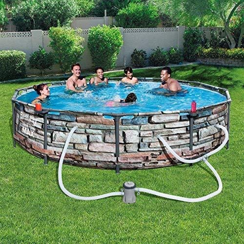 Bestway 56817E 12' x 30" Steel Pro Max Round Above Ground Swimming Pool Kit with Filter Pump and Filter, Stone Print Lawn & Patio Bestway 