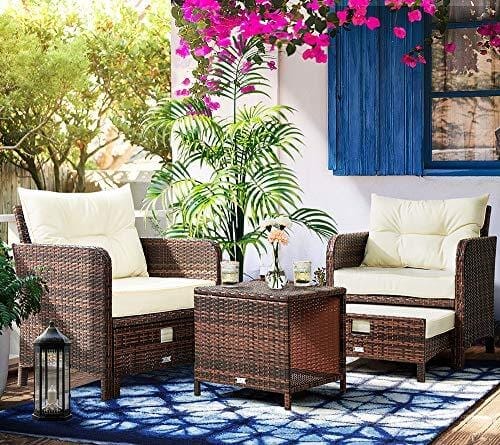 PAMAPIC 5 Pieces Wicker Patio Furniture Set Outdoor Patio Chairs with Ottomans Lawn & Patio PAMAPIC 