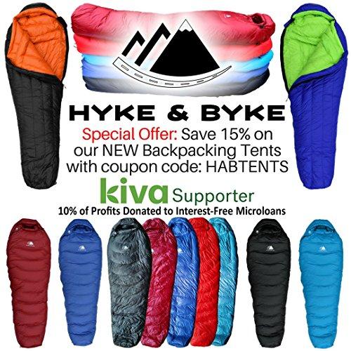 Hyke & Byke Goose Down Sleeping Bag for Backpacking – Eolus 0 Degree F 800 Fill Power Ultralight 4 Season Men’s and Women’s Lightweight Mummy Bags for Cold Weather Backpack Hyke & Byke 