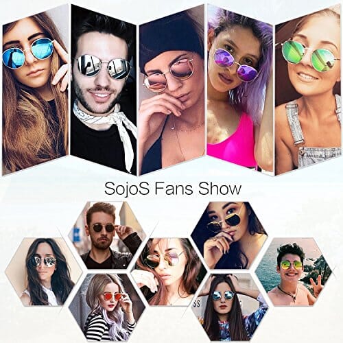 SOJOS Polarized Sunglasses Classic Small Round Metal Frame for Women Men SJ1014 with Gold Frame/Grey Lens Shoes SOJOS 