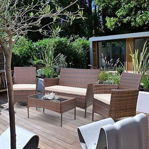 Homall 4 Pieces Outdoor Patio Furniture Sets Rattan Chair Wicker Set, Outdoor Indoor Use Backyard Porch Garden Poolside Balcony Furniture Sets (Brown and Beige) Lawn & Patio Homall 