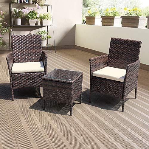 DIMAR GARDEN 3 Piece Outdoor Patio Furniture Sectional Chair Conversation Set Lawn Pool Wicker Rattan Patio Chair with Coffee Table (Mix Brown) Lawn & Patio DIMAR GARDEN 