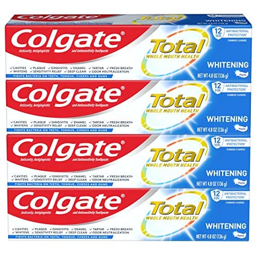 Colgate Total Whitening Toothpaste with Stannous Fluoride and Zinc, Exclusive, Whitening Mint, 4.8 Oz (Pack of 4) Beauty Colgate 