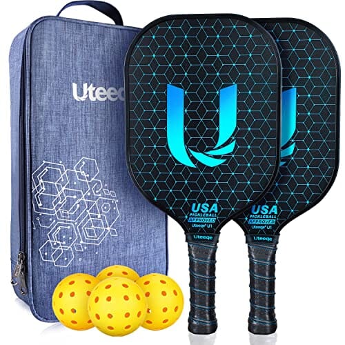 Uteeqe Pickleball Paddles Set of 2 - Graphite Surface with High Grit & Spin, USAPA Approved Pickleball Set Pickle Ball Raquette Lightweight Polymer Honeycomb Non-Slip Grip w/ 4 Outdoor Balls & Bag Sports Uteeqe 