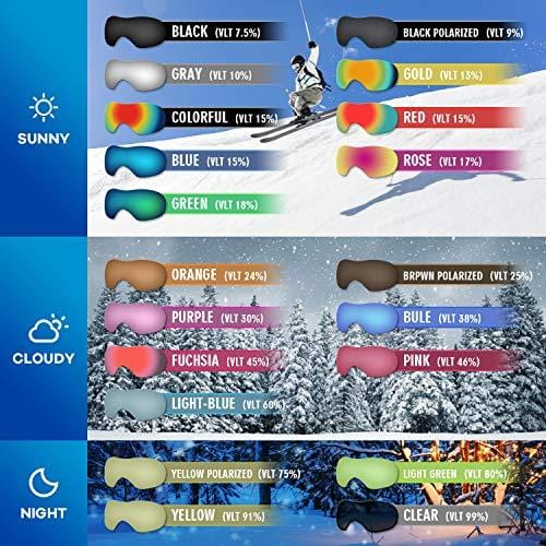 VELAZZIO Kids Ski Goggles, Snowboard Goggles OTG Snow Goggles Anti-Fog Double-Layer Lenses, 100% UV Protection (Blue Frame/Blue Lens with REVO Blue Coating (VLT 52%)) Ski VELAZZIO 