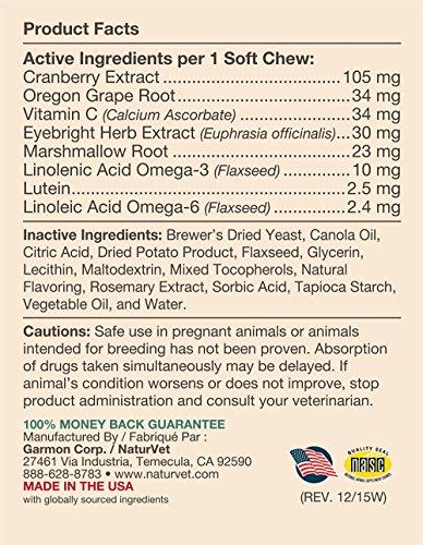 NaturVet Tear Stain Remover for Dogs and Cats with Lutein, Eye Stain Supplement, Keep Fur Clean with Our Tasty Tear Stain Supplement Soft Chew From Animal Wellness NaturVet 