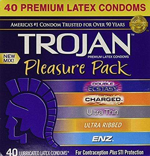 Trojan Pleasure Pack Premium Lubricated Latex Condoms, 40 Count Condom Trojan 