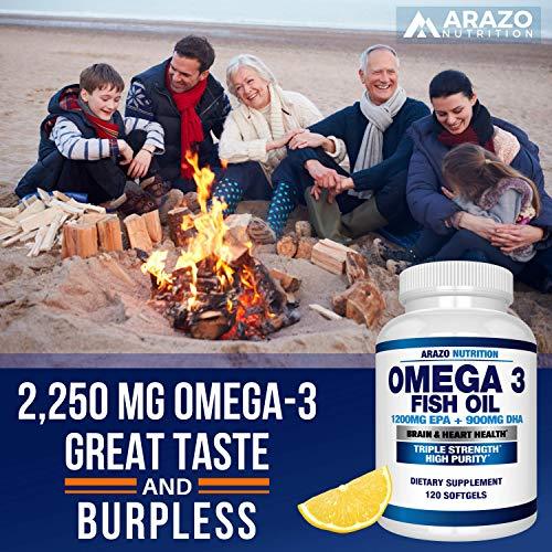 Omega 3 Fish Oil 2250mg | HIGH EPA 1200MG + DHA 900MG Triple Strength Burpless Capsules | 120 Pills | Arazo Nutrition Supplement Arazo Nutrition 