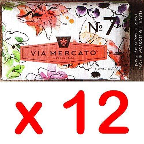 Via Mercato Italian Soap Bar (200g), No. 7 - Peach, Fig Blossom and Rose CASE OF 12 Natural Soap Pre de Provence 