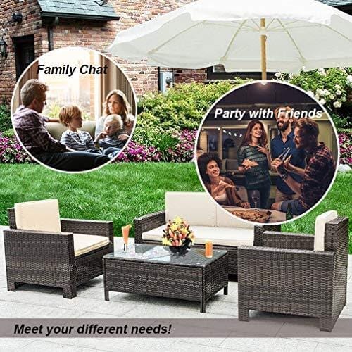 FDW Outdoor Patio Furniture Sets 4 Piece Patio Set Sectional Sofa Outdoor Rattan Chair Conversation Sets Cushions Seat Lawn Balcony Poolside or Backyard Wicker,Brown Lawn & Patio FDW 