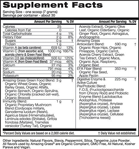 Amazing Grass Green Superfood Immunity Organic Powder with Wheat Grass and Greens, Flavor: Tangerine, 30 Servings Supplement Amazing Grass 
