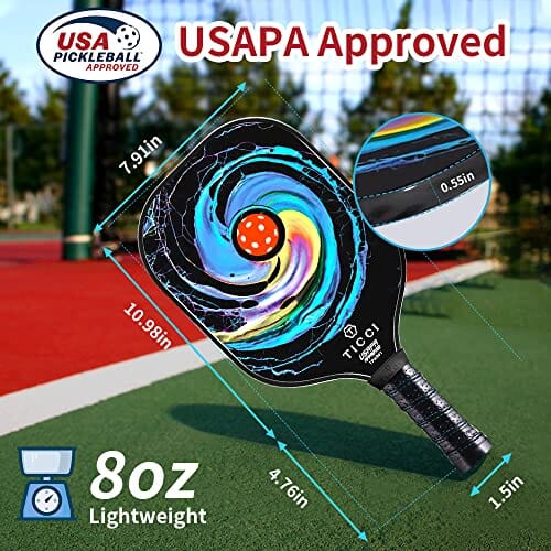 TICCI Pickleball Paddle USAPA Approved Set 2 Premium Graphite Craft Rackets Honeycomb Core 4 Balls Ultra Cushion Grip Portable Racquet Case Bag Gift Kit Men Women Indoor Outdoor Sports T TICCI 