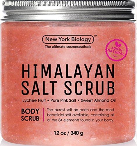 Himalayan Salt Body Scrub - Huge 12 OZ - 100% All Natural – Moisturizing Deep Cleansing Exfoliator with Lychee Oil & Sweet Almond Oil Skin Care New York Biology 