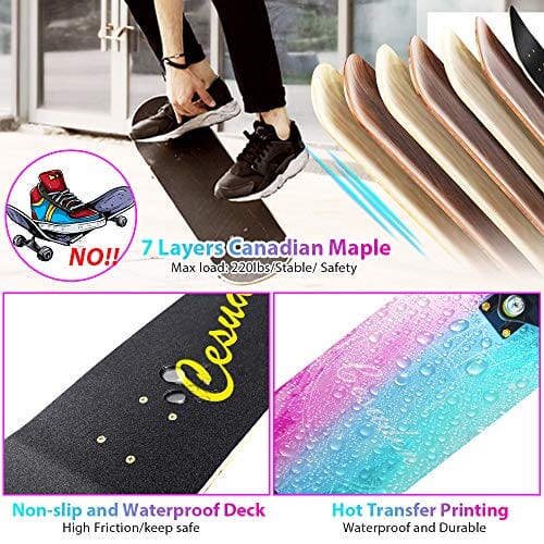 ANDRIMAX Skateboards-Complete Skateboards for Beginners Kids Boys Girls Adults Youth-Standard Skateboards 31’’x8’’ with 7 Lays Maple Deck Pro Skateboards, Longboard Skate Boards Sports ANDRIMAX 