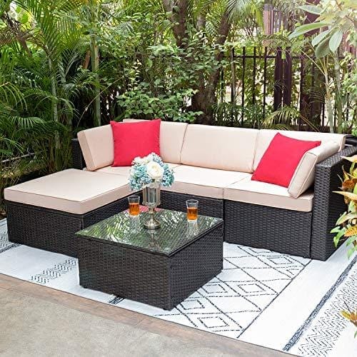 Patio Furniture 5-Piece Outdoor Sofa Set, PE Rattan Wicker