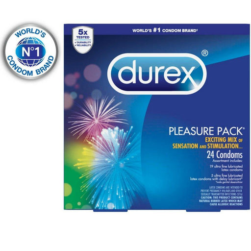 Durex Condom Pleasure Pack Assorted Natural Latex Condoms, 24 Count - An exciting mix of sensation and stimulation Condom Durex 