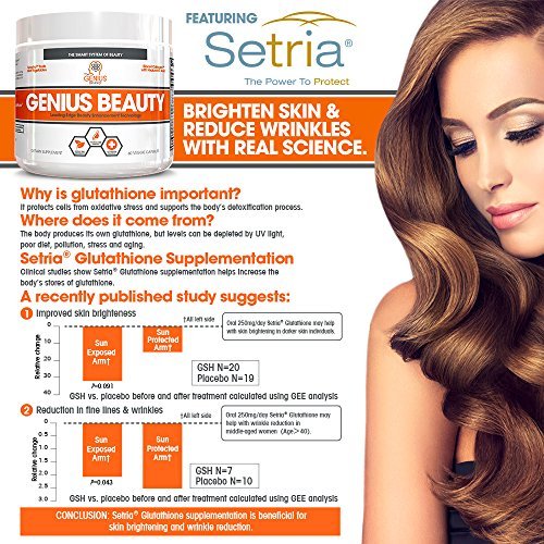 Genius Beauty - Hair Skin and Nails Vitamins + Detox Cleanse + Anti Aging Antioxidant Supplement, Collagen Pills w/Glutathione & Astaxanthin for Wrinkles, Hair Growth & Skin Whitening - 60 Capsules Supplement The Genius Brand 