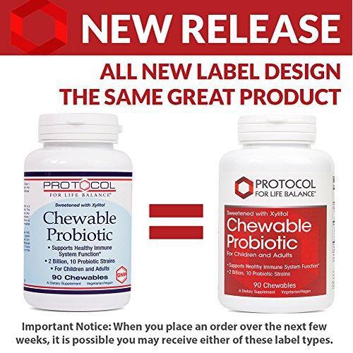 Protocol For Life Balance - Chewable Probiotic (For Adults & Children) - Supports Healthy Immune/Digestive System Function, Weight Loss, Upset Stomach - Sweetened with Xylitol - 90 Chewables Supplement Protocol For Life Balance 