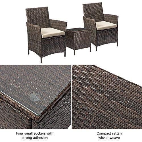 Devoko Patio Porch Furniture Sets 3 Pieces PE Rattan Wicker Chairs with Table Outdoor Garden Furniture Sets (Brown/Beige) Lawn & Patio Devoko 