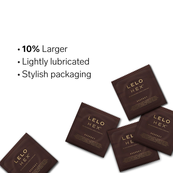 LELO HEX Respect, XL Size, Luxury Condoms with Unique Hexagonal Structure, Thin Yet Strong Latex Condom, Lubricated (12 Pack) Condom LELO 