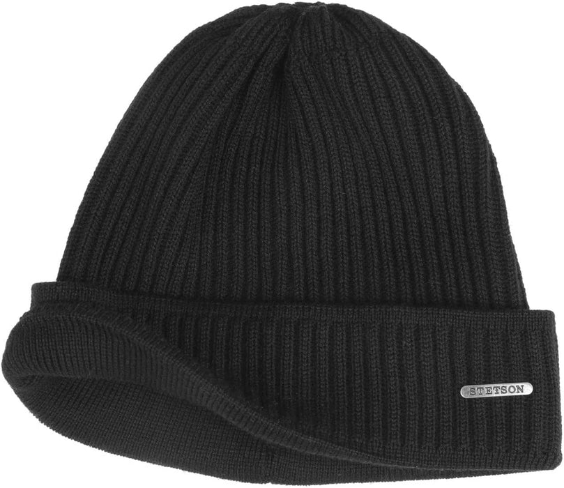 Stetson Parkman dzianinowa czapka dla kobiet / mężczyzn – wyprodukowano w UE, wykonane włoskie mankiety naciągane czapki żebrowana czapka narciarska z mankietami jesień – zima Stetson 
