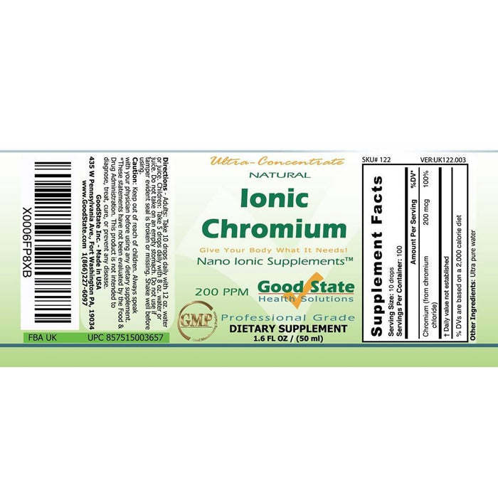 Good State Liquid Ionic Chromium Ultra Concentrate (10 drops equals 200 mcg - 100 servings per bottle) Supplement GoodState 