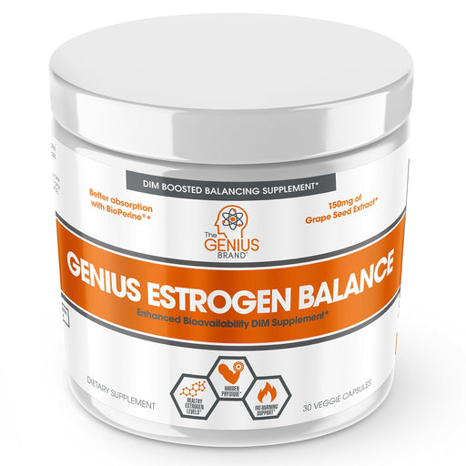 Genius Estrogen Balance – DIM Supplement w/Grape Seed Extract, Dual Estrogen Blocker for Men & Hormone Balance for Women – Aromatase Inhibitor – Cortisol Manager & Thyroid Support, 30 Veggie Pills Supplement The Genius Brand 