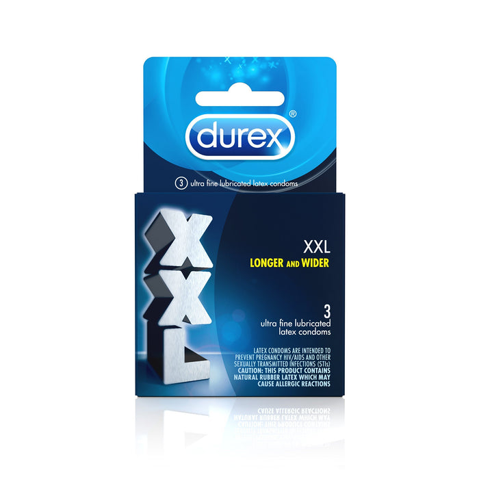 Durex Condom XXL Longer & Wider Natural Latex Condoms, 3 Count - Ultra Fine & Lubricated Condom Durex 